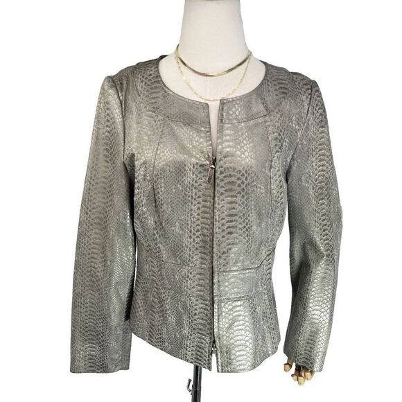 Classiques Entier Snake Print 100% Leather Blazer Jacket Taupe Gold - Picture 14 of 14